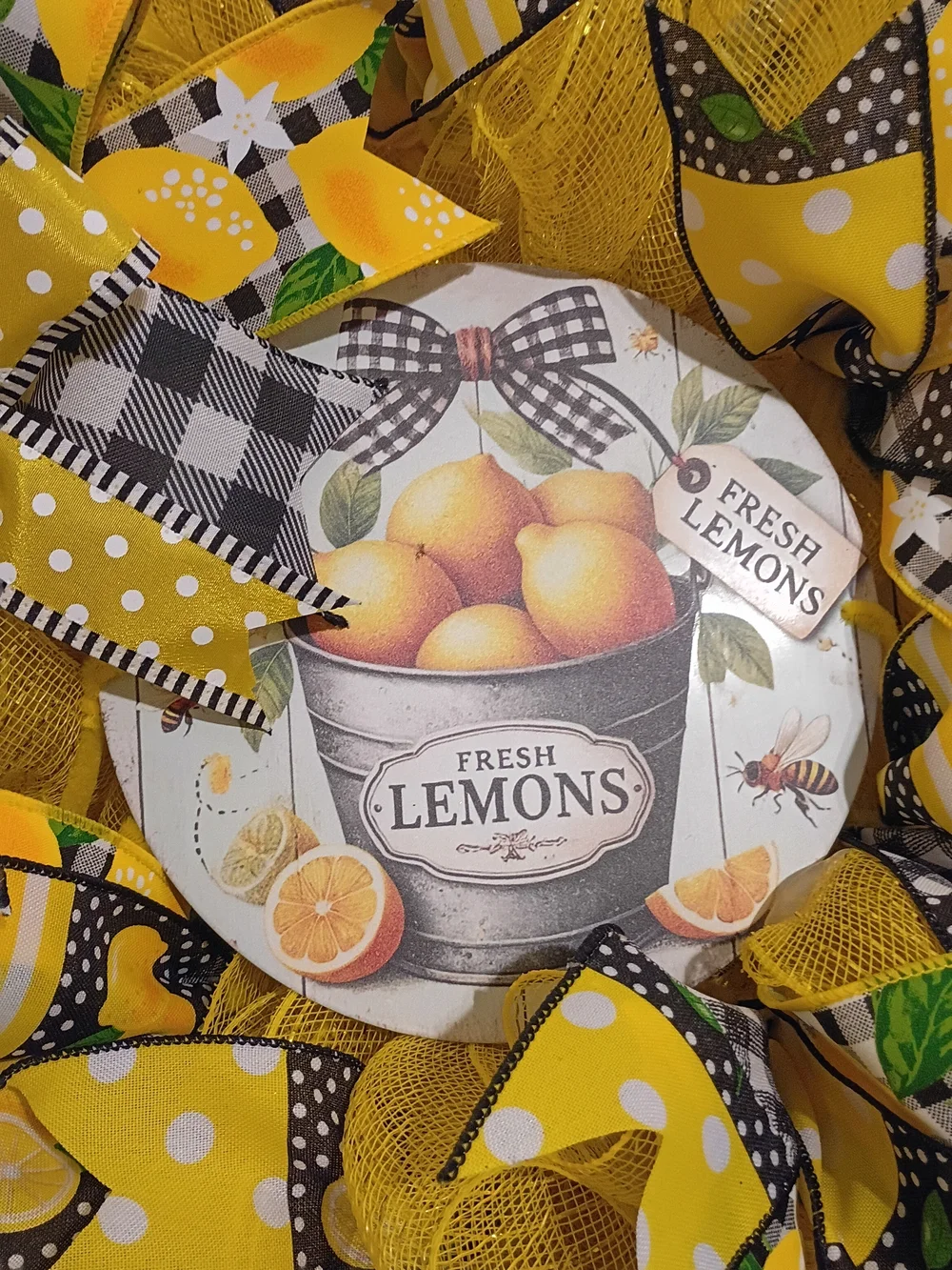 Fresh Lemon Decorative Wreath - Yellow & Black